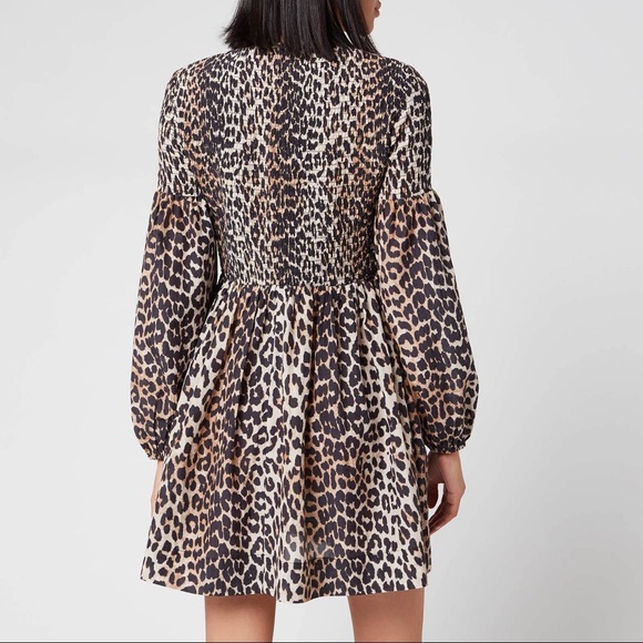 Ganni Leopard Print Smocked Mini Dress - Picture 2 of 10